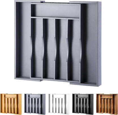 Expandable Bamboo Kitchen Drawer Organizer for Cutlery and Utensils, Adjustable Bamboo Wood Cutlery Tray in Drawer for Flatware and Silverware in Kitchen, (Natural)
