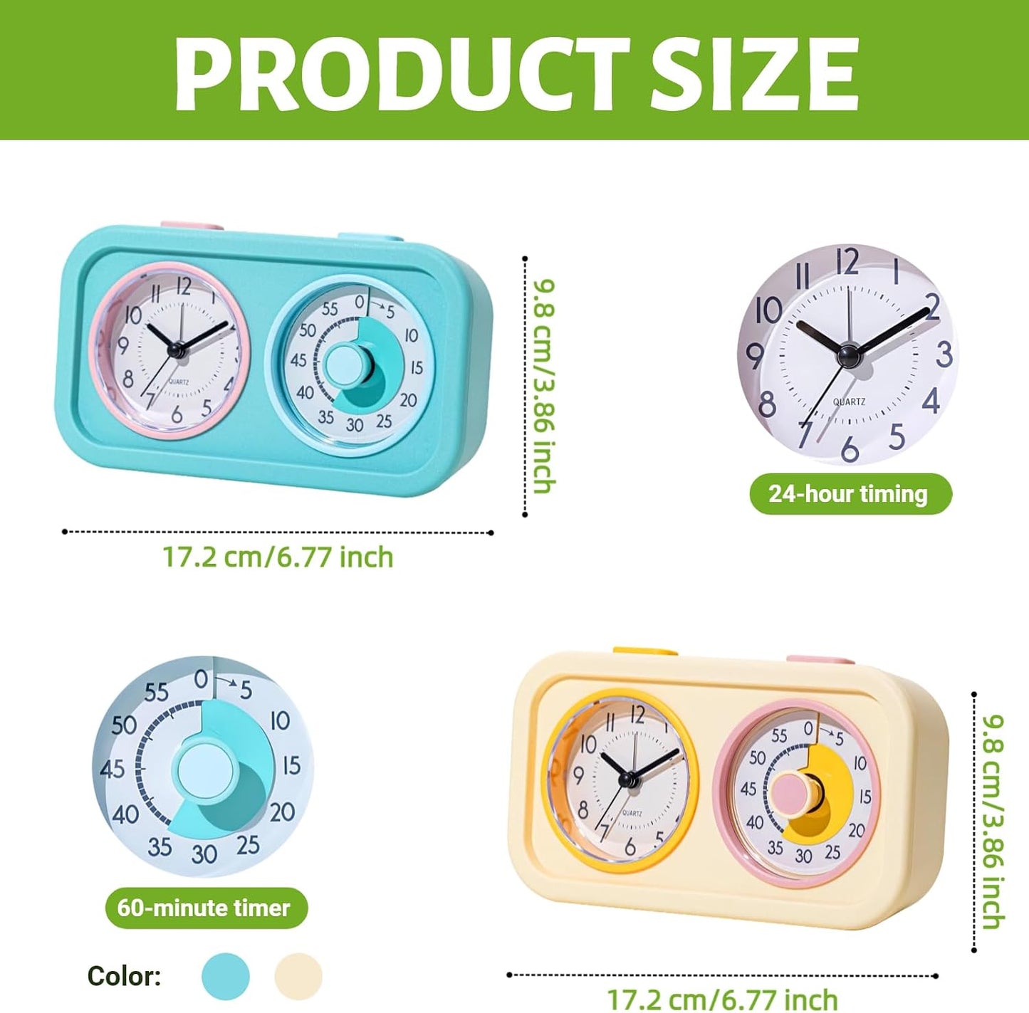Visual Timer for Kids with Clock, 60 Minute Countdown Timer for Classroom, Home, Kitchen, Work, Dual-Screen Pomodoro Timer with Alarm Clock, Silent Time Management Tool with Night Light (Blue)