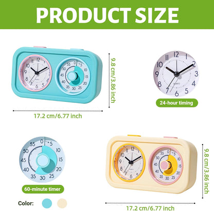 Visual Timer for Kids with Clock, 60 Minute Countdown Timer for Classroom, Home, Kitchen, Work, Dual-Screen Pomodoro Timer with Alarm Clock, Silent Time Management Tool with Night Light (Blue)