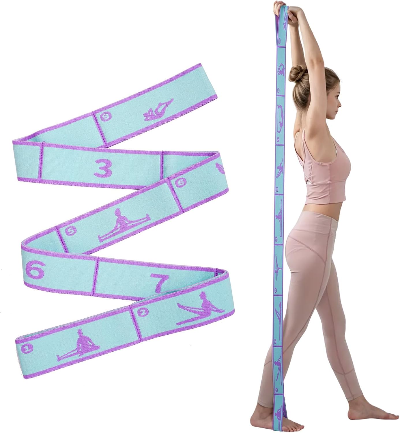 9 Loops Elastic Yoga Stretching Strap Pattern Guide, Resistance Stretch Band for Flexibility, Pilates, Dance, Gymnastics, Ballet, Physical Therapy, Leg & Body Stretching