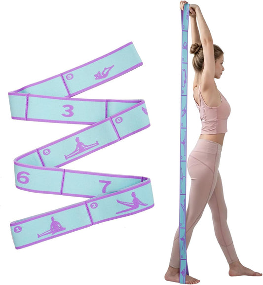 9 Loops Elastic Yoga Stretching Strap Pattern Guide, Resistance Stretch Band for Flexibility, Pilates, Dance, Gymnastics, Ballet, Physical Therapy, Leg & Body Stretching