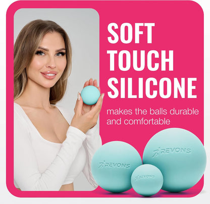 3 in 1 Massage Ball Set - Lacrosse Balls for Myofascial Release, Back Pain Relief, Face Fitness, Trigger Points, Yoga, Physical Therapy, Muscle Recovery and Soft Deep Tissue Massage (Pink)