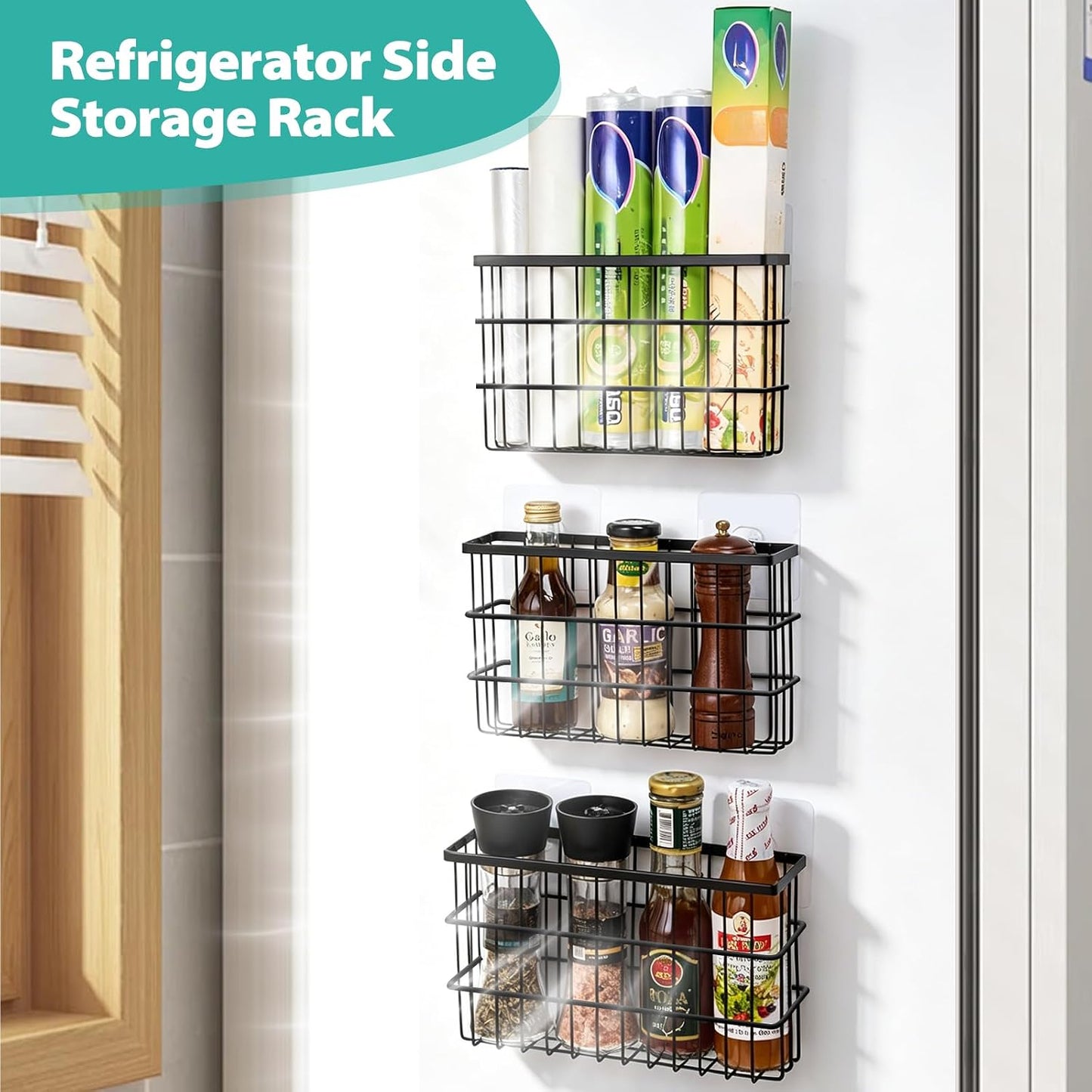 Sinnsally 2 Pack Cabinet Door Organizer,Self Adhesive Lid Organizers Inside Cabinet Storage Boxes,Hanging Storage Basket Organizer Wall Mounted Pantry Caddy Cup Holder for Kitchen,Fridge,Bathroom