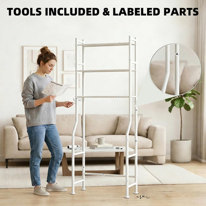 GloTika 3-Tier Over Toilet Storage, Anti-Tilt, 64" H, Black | Anti-Tilt Safety System, 150lb Capacity, Carbon Steel, Freestanding, No Drilling, Anti-Rust Coating, Paper Holder & 4 Hooks