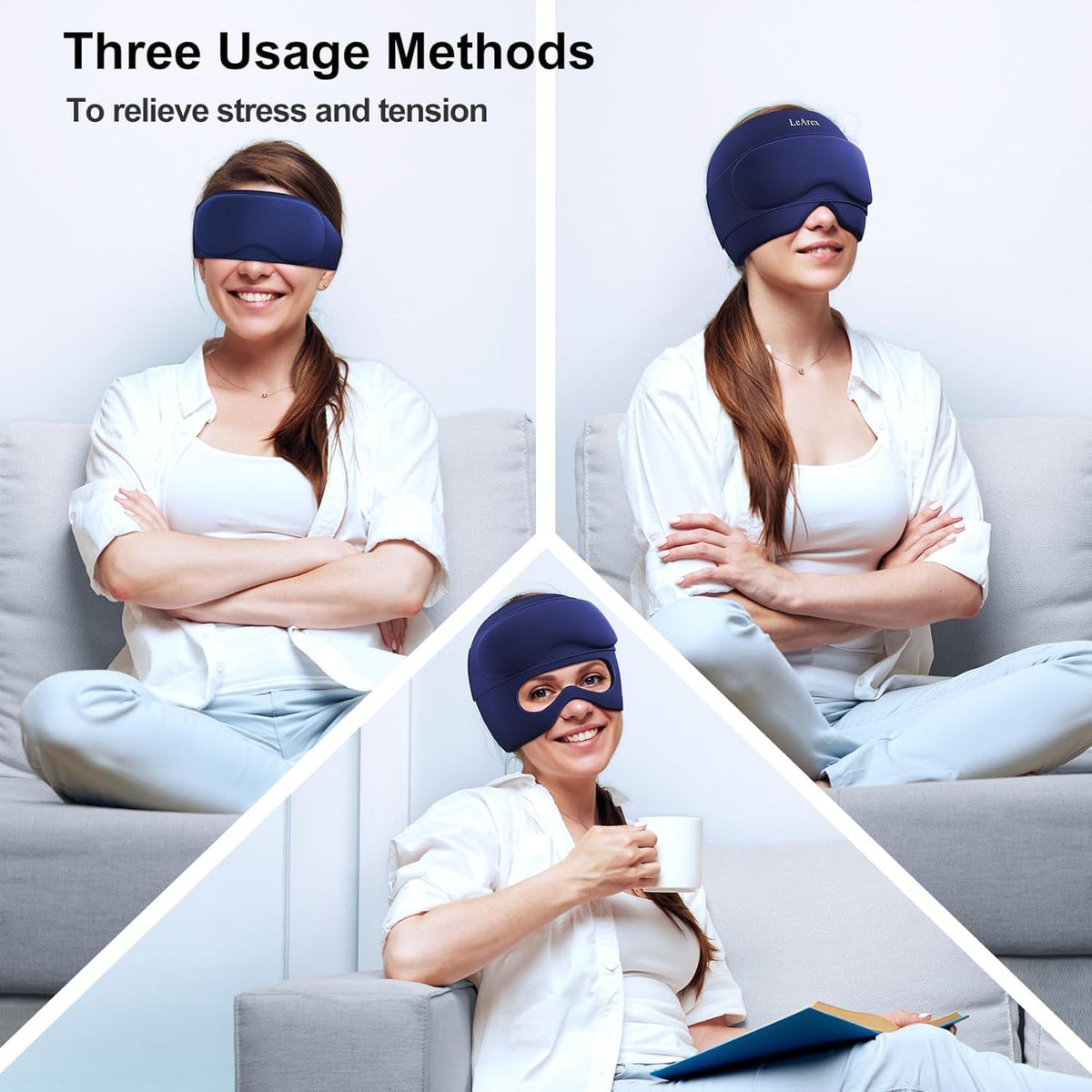 2 in 1 Migraine Relief Cap with Gel Eye Mask, Headache Relief Cap Ice Head Wrap Hot and Cold Therapy Hat Gift for Women for Headache Puffy Eyes Sinus and Tension Stress Relief (Light Purple)