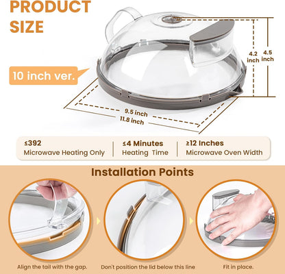 Microwave Splatter Cover with Water Steamer, Integrated Handle, 10 Inch