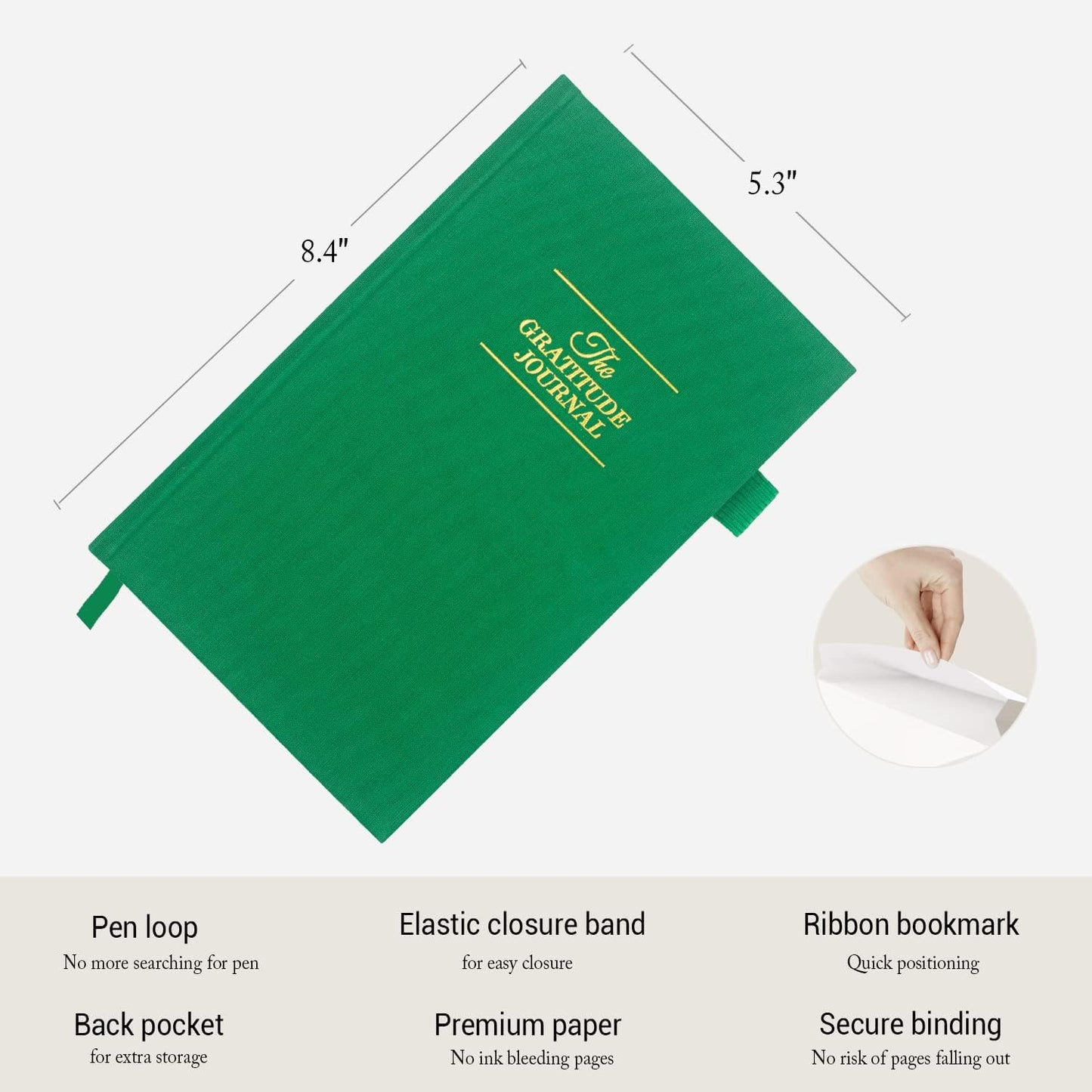 The Gratitude Journal 2026: Daily Gratitude Practice to Inspire Thankfulness, Mindfulness, Positivity, Happiness, Upgraded with Pen Holder, Inner Pocket & Elastic Closure Band (Beige)