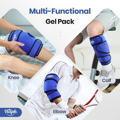 Hilph Knee Ice Pack Wrap, Adjustable Knee Brace with 2 Gel Ice Packs, Blue | Full Coverage, Hot Cold Therapy, Pain Relief for Replacement Surgery, Arthritis, ACL, Meniscus Tear, Swelling, Leg, Elbow Arm