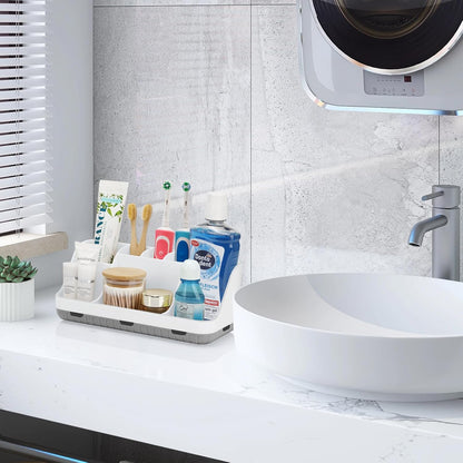 GFWARE Black Toothbrush Holder - 7 Slots Bathroom Organizer Countertop with Drainage Matte Black Electric Toothbrush and Toothpaste Holder for Bathroom Accessories Organization Vanity Sink Storage | Detachable 7 Slots Matte Black Kid Electric Toothbrush