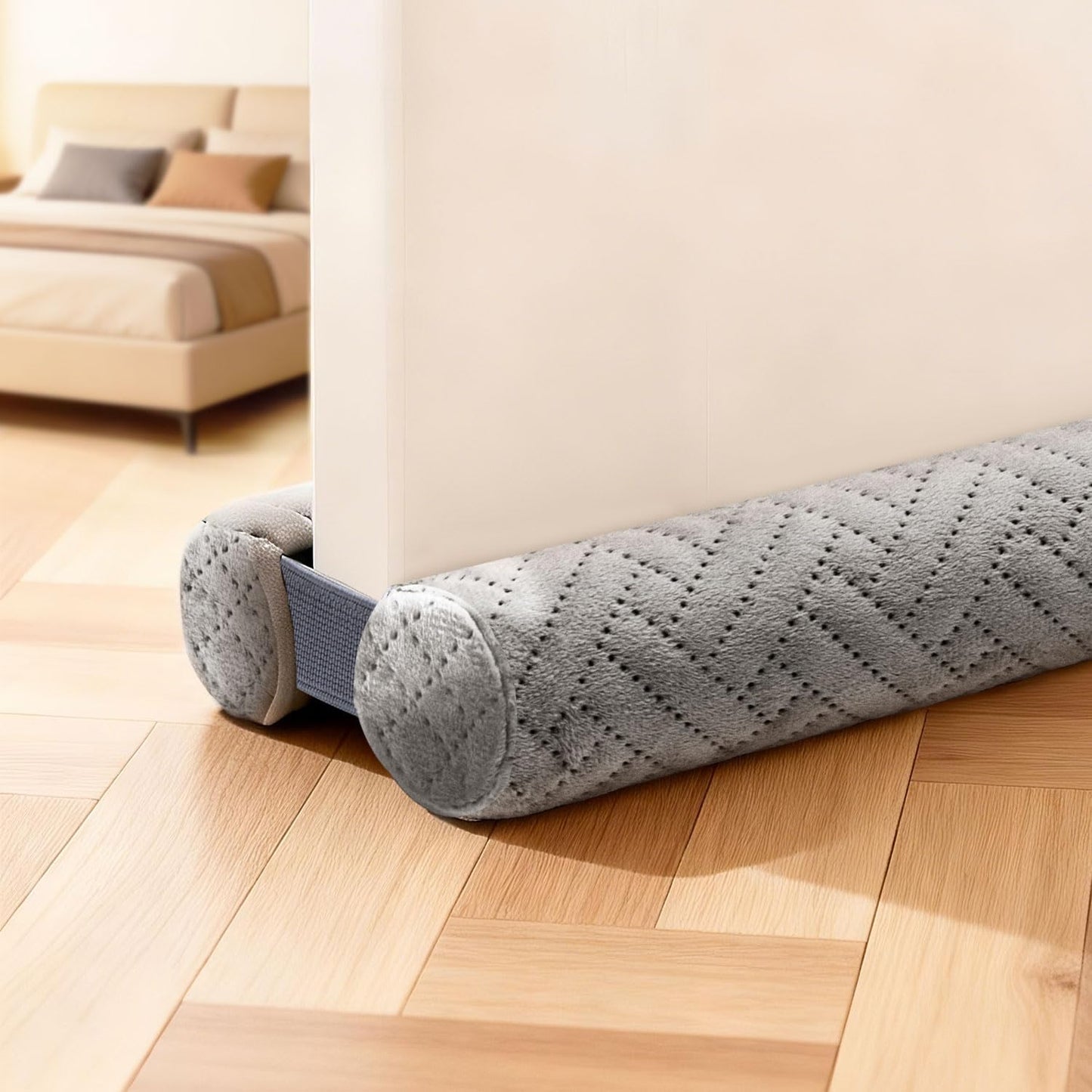 Premium Velvet Under Door Draft Stopper Noise Blocker – Blocks Drafts, Dust, Noise & Light, 32-36 Inch Adjustable Door Sweep Gap Filler Bottom Door with Secure Hook & Loop Tabs