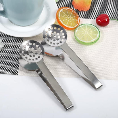 Tea Bag Squeezer, Stainless Steel Tea Bag Tongs, Tea Bag Strainer Grip Holder Tea Bag Squeezer Spoon Metal Lemon Slices Clip, Mini Tongs for Gripping Ice Cubes and Sugar (Pack of 2)