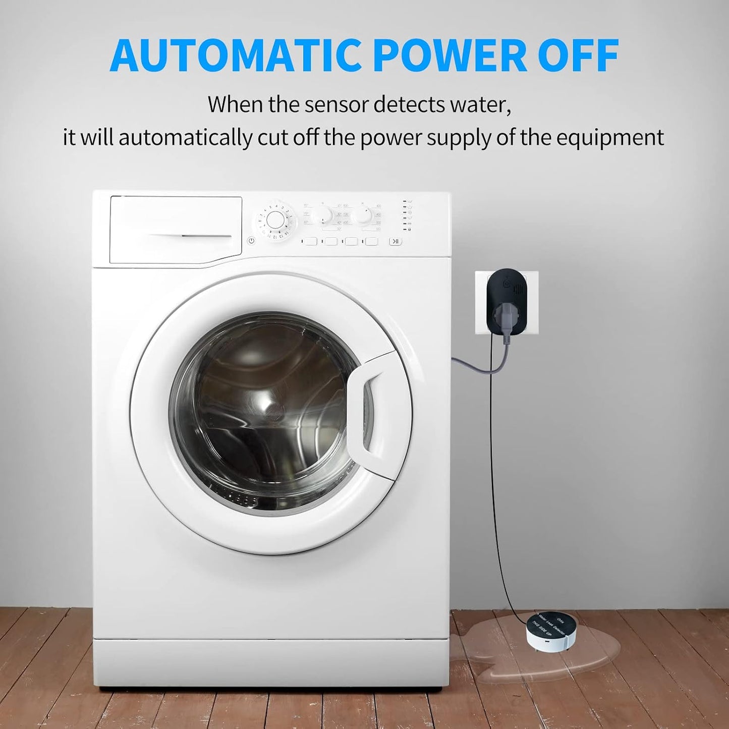 Ortis Water Alarm Leak Detector, 95 dB Loud Alarm, Automatic Shutoff Controller, Upgraded Stainless Steel Sensor Probe, Adjustable 0–2mm Probe Height, Water Damage Protection for Home Appliances
