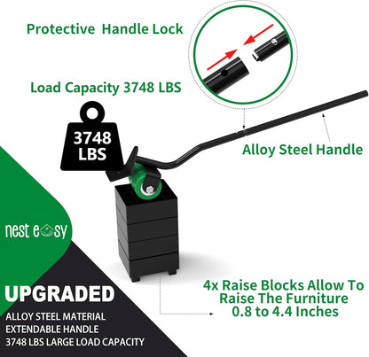Heavy Duty Furniture Dolly 360 Rotate 5 Wheels 3000 Lbs Capacity 5.3x5.3 in | Furniture Movers with Green Wheels, Measure Tape & Leveler, Alloy Steel Furniture Lifter Tool for Smooth Home & Office Uses