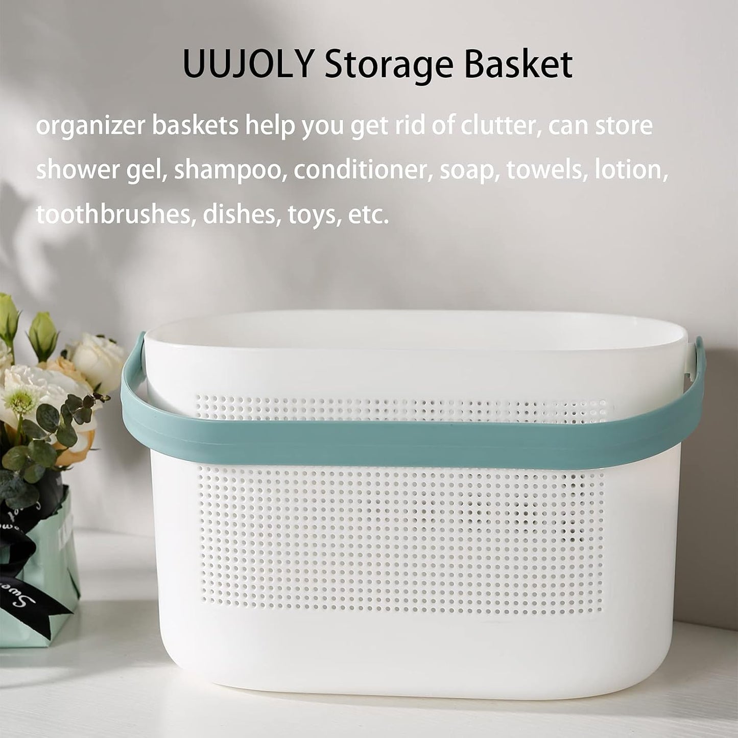 Plastic Portable Shower Caddy Basket, Storage Organizer with Handle, Yellow | Bottom Drain Holes, Keep Dry, Sturdy and Durable, Easy to Carry for Bathroom, Kitchen, Dorm Room, RV, College