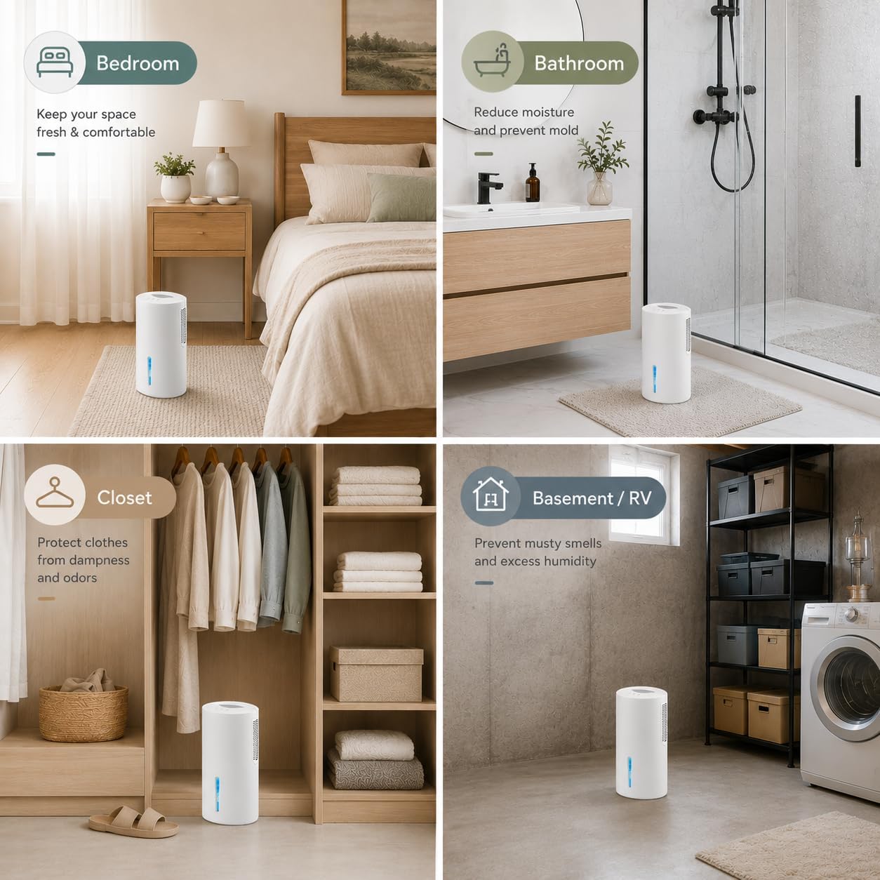 Small Dehumidifier for Bedroom up to 1000 Sq.Ft with Drain Hose, 68 OZ, Auto Shut-Off, Mini Dehumidifier with 7 Color ambient Lights for Bathroom, Basement, Closet, Garage, RV