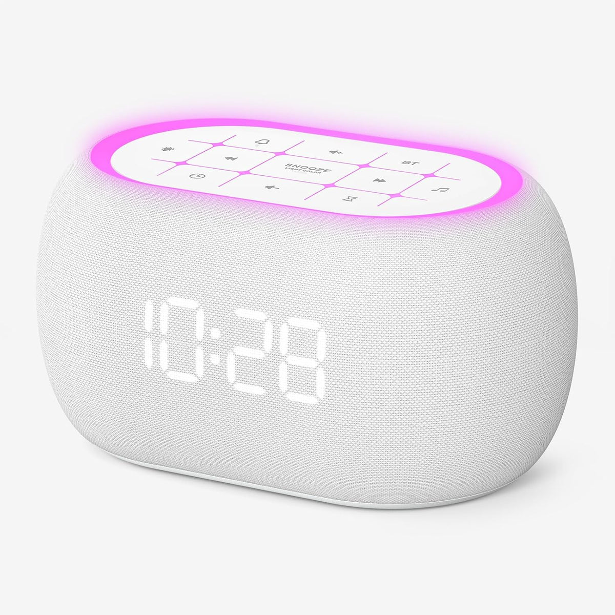 ANJANK White Noise Sound Machine Alarm Clock with Hi-Fi Bluetooth Speaker, 21 Soothing Sounds/7 Night Lights, 0-100% Dimmer/Sleep Timer/Volume Control, Soother for Adults Kids Sleeping, Bedroom, White