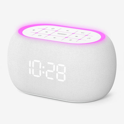ANJANK White Noise Sound Machine Alarm Clock with Hi-Fi Bluetooth Speaker, 21 Soothing Sounds/7 Night Lights, 0-100% Dimmer/Sleep Timer/Volume Control, Soother for Adults Kids Sleeping, Bedroom, White