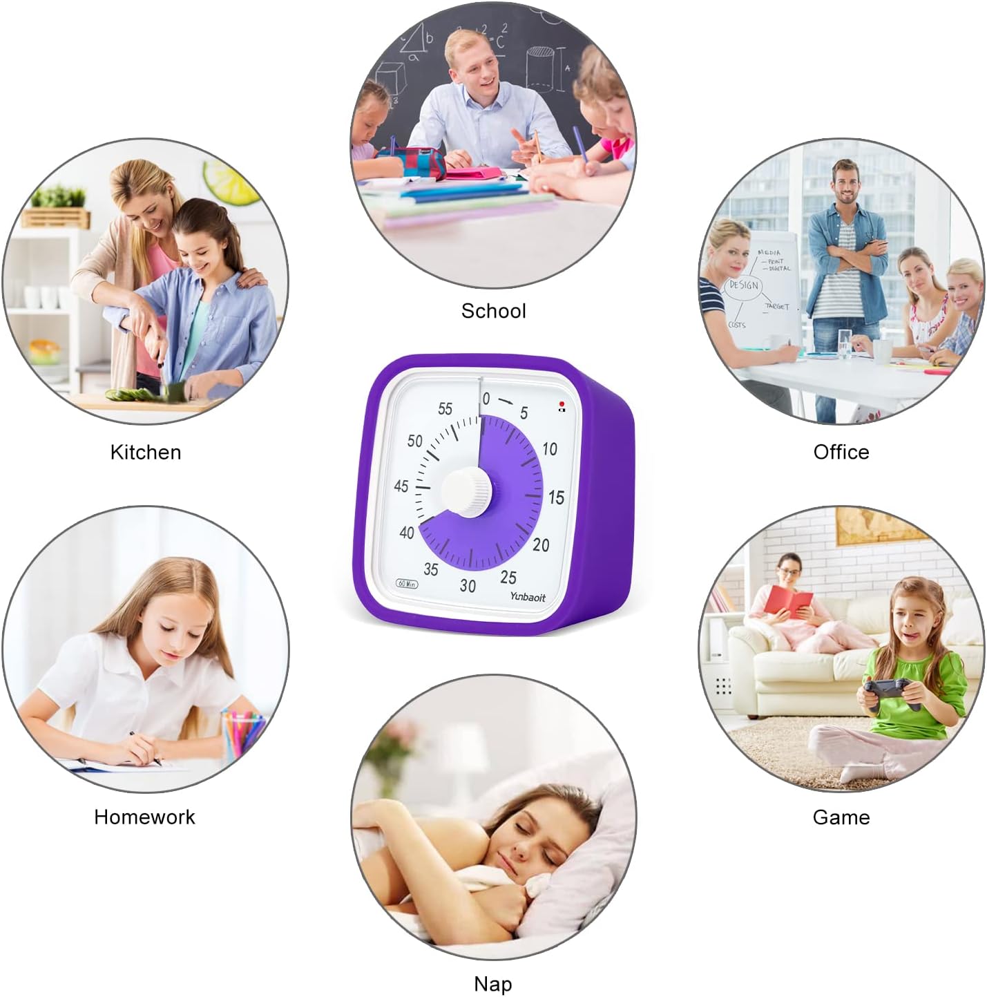 Yunbaoit Rainbow Visual Timer for Kids, 60-min Countdown Timer, Blue | Protective Case, No Ticking, Mute and Ringing Alarm Available, Time Management Tool, Low Power Reminder, for Study,Game,Work