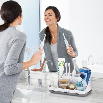GFWARE Black Toothbrush Holder - 7 Slots Bathroom Organizer Countertop with Drainage Matte Black Electric Toothbrush and Toothpaste Holder for Bathroom Accessories Organization Vanity Sink Storage | Detachable 7 Slots Matte Black Kid Electric Toothbrush