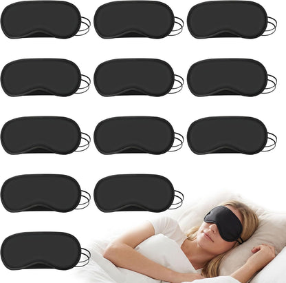 Bulk Sleep Masks, Black Eye Masks in Bulk, Featuring Elastic Straps and A Nose Bridge Design, Individually Packaged, Ideal for Travel Sleep and Quick Naps (12-Pack)
