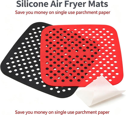 Air Fryer Silicone Liners,2 Pack 8.5 Inch Reusable Food-Grade Silicone Mat, Non-stick Heat Resistant Air Fryer Accessories