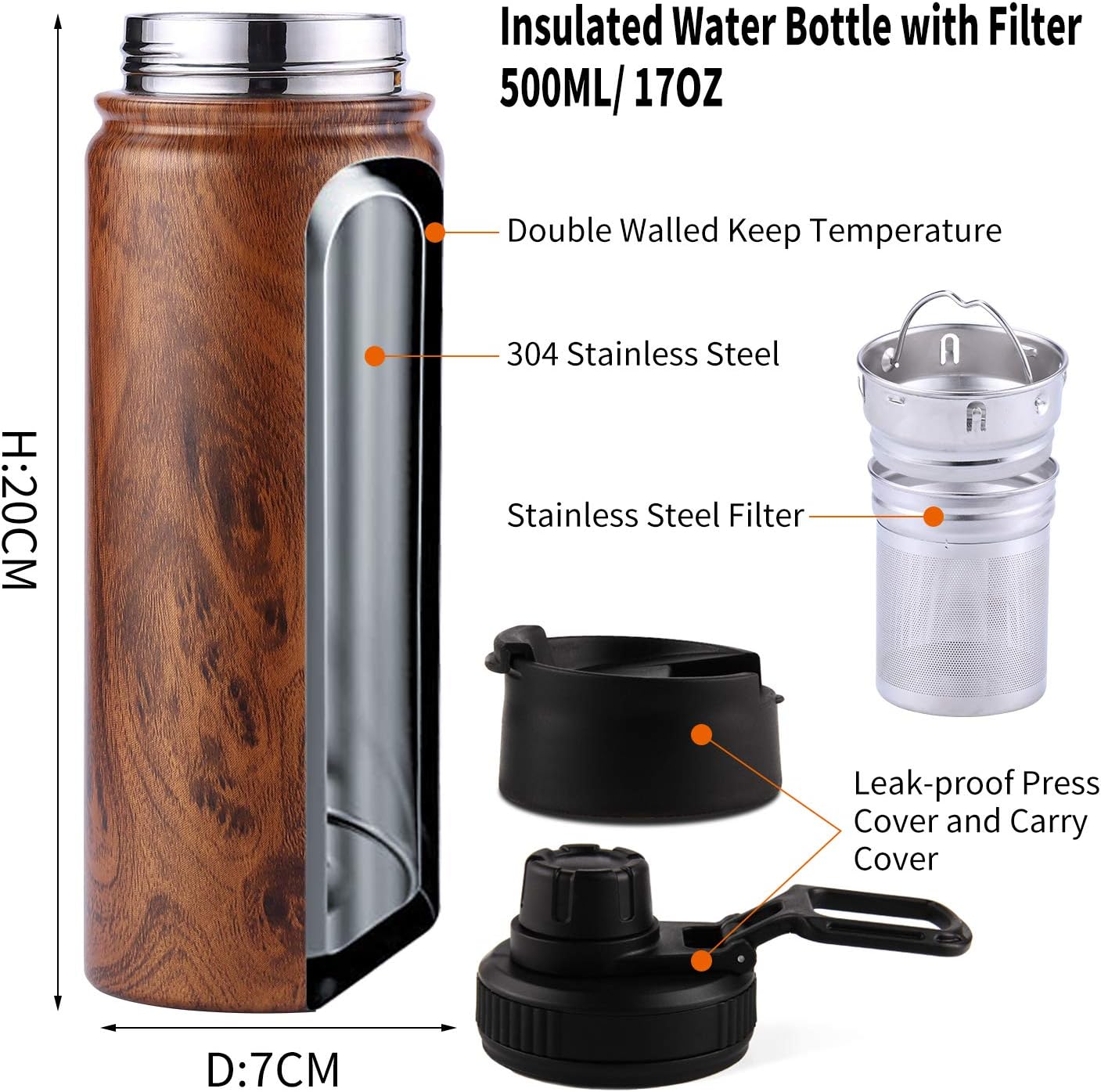 Sivaphe Infuser Travel Mug with Removable loose leaf Tea Strainer Tea Filter Water Bottle 18/8 Stainless Steel Insulated Tumbler for Women Rosegold