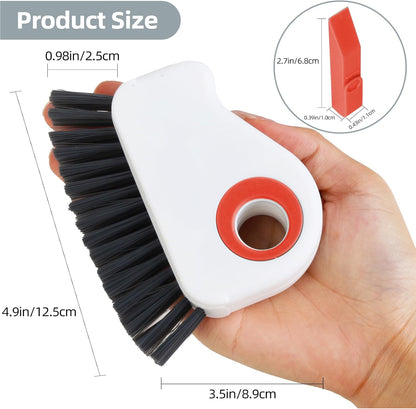 2 in 1 Groove Cleaning Brush, Grout Cleaner Tool & Multifunction Window Track Cleaner (with Hidden Scraper or Mini Dustpan) – for Glass Door Tracks, Window Sills, Sliding Doors (Orange)