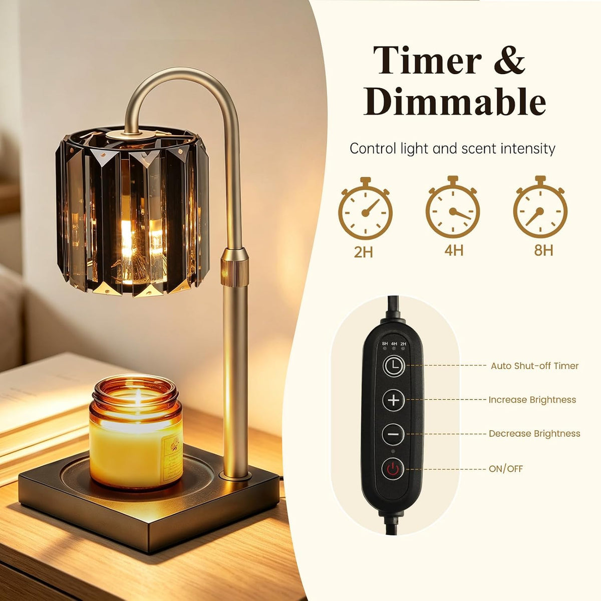 Yuichoy Candle Warmer Lamp with Timer, Dimmable Electric Candle Wamer Adjustable Height, Glass Modern Candles Melter Lamp, Gifts for Women Mom, Clear