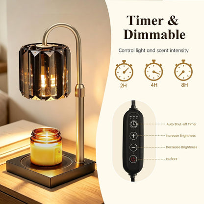 Yuichoy Candle Warmer Lamp with Timer, Dimmable Electric Candle Wamer Adjustable Height, Glass Modern Candles Melter Lamp, Gifts for Women Mom, Clear