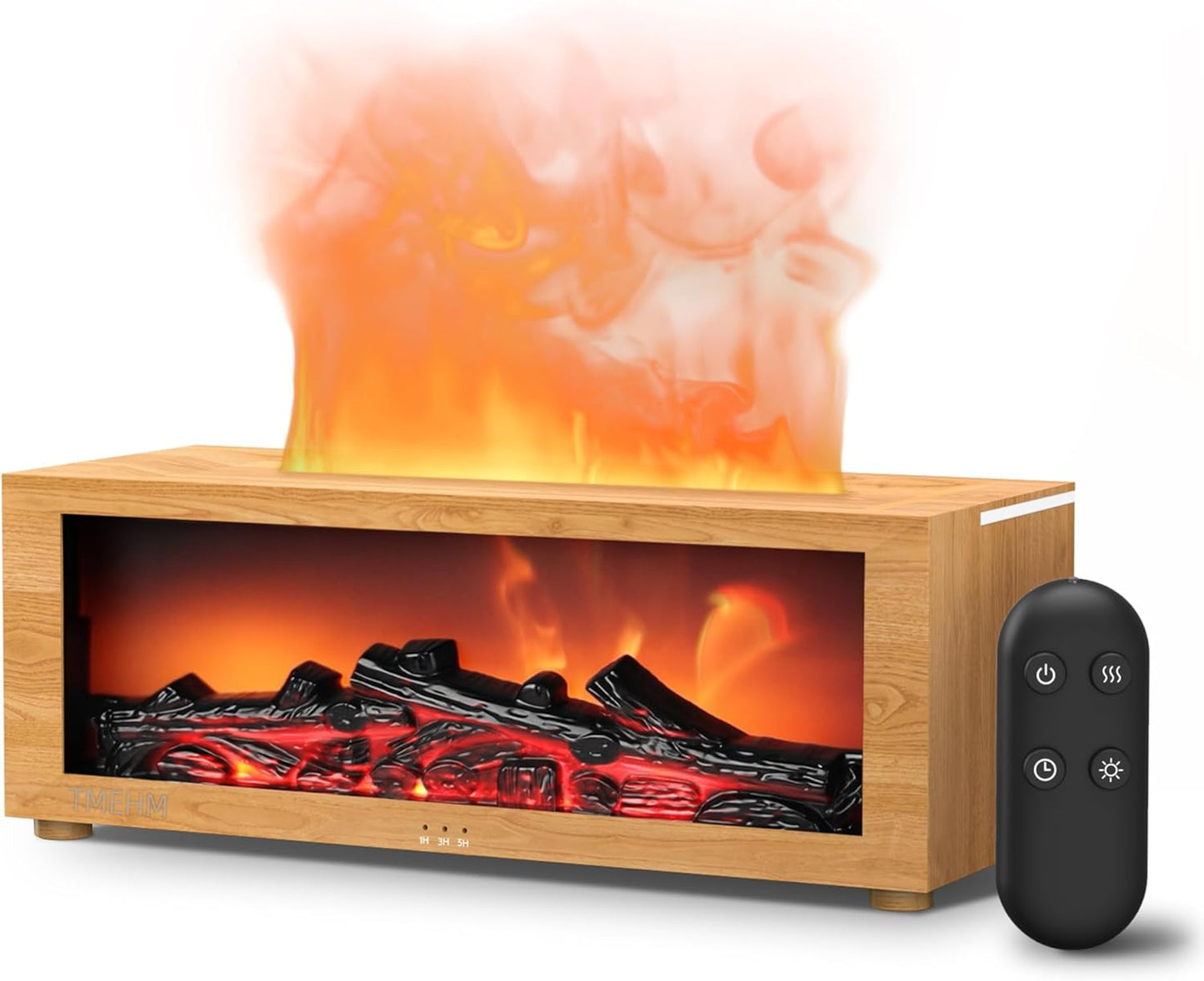 TMEHM Fireplace Flame Air Diffuser Humidifier,7 Colors Aromatherapy Essential Oil Diffuser,Ultrasonic Aroma Humidifier with Timer for Home,Bedroom,Office,Yoga (Black)