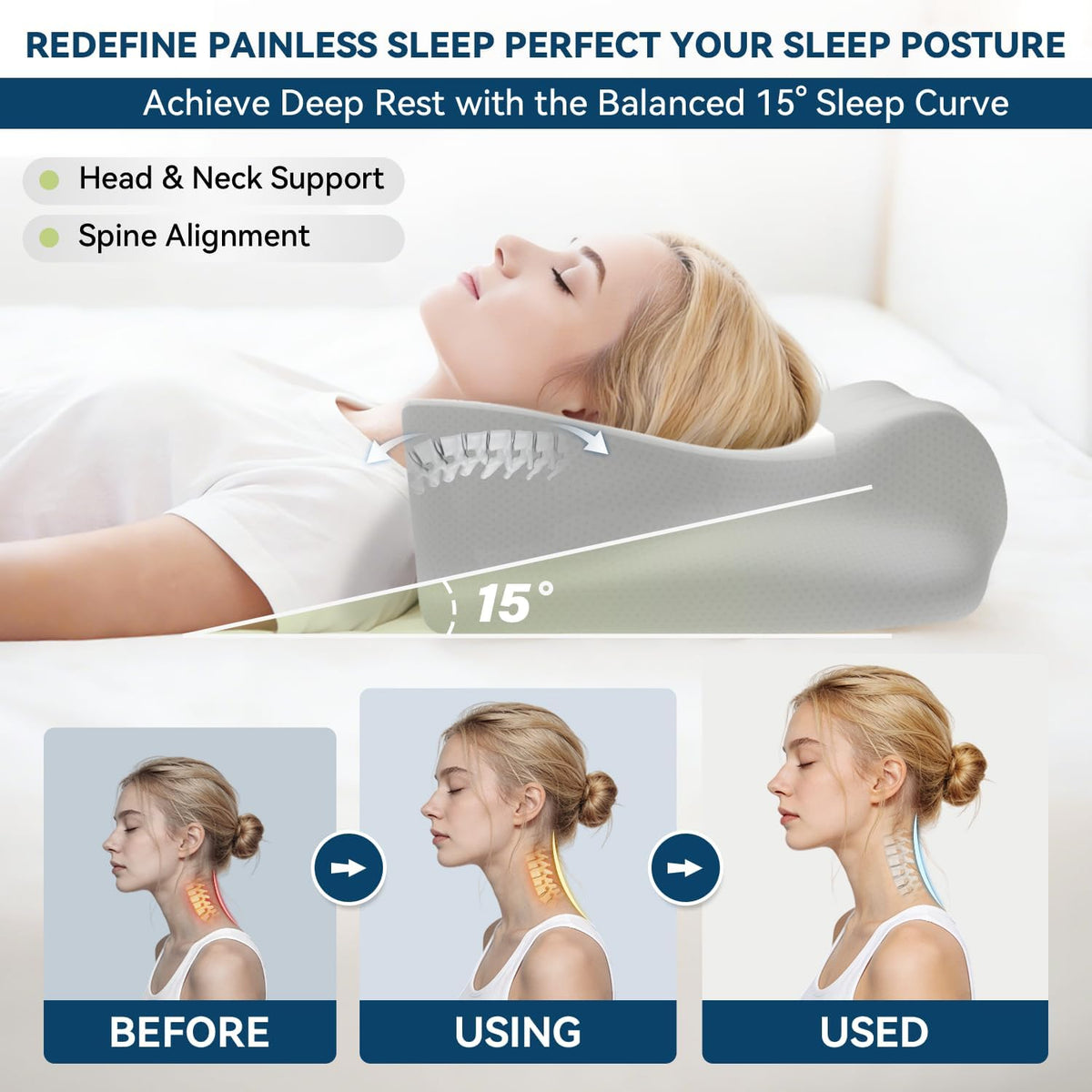 ABLEGRID Memory Foam Cervical Neck Support Pillow,Contour Cooling Gel Pillow for Neck Shoulder Pain Relief,Odorless Ergonomic Orthopedic Adjustable Deep Sleep Bed Pillow for Side,Back,Stomach Sleepers