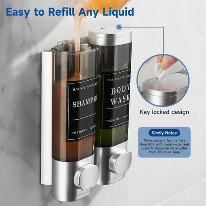 Shampoo and Conditioner Dispenser,Shower Soap Dispenser 3 Chamber No Drill Wall-Mounted Shampoo Dispenser for Shower Wall Mounted Shower Dispenser for Bathroom Hotel Large Capacity,Black