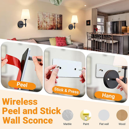 Battery Operated Wall Sconces Set Of Two, Wireless Battery Wall Light With 10000mAh RGB Rechargeable Magnetic Bulb, Rechargeable Wall Sconce With Remote Control For Bedroom, No Electrician Required