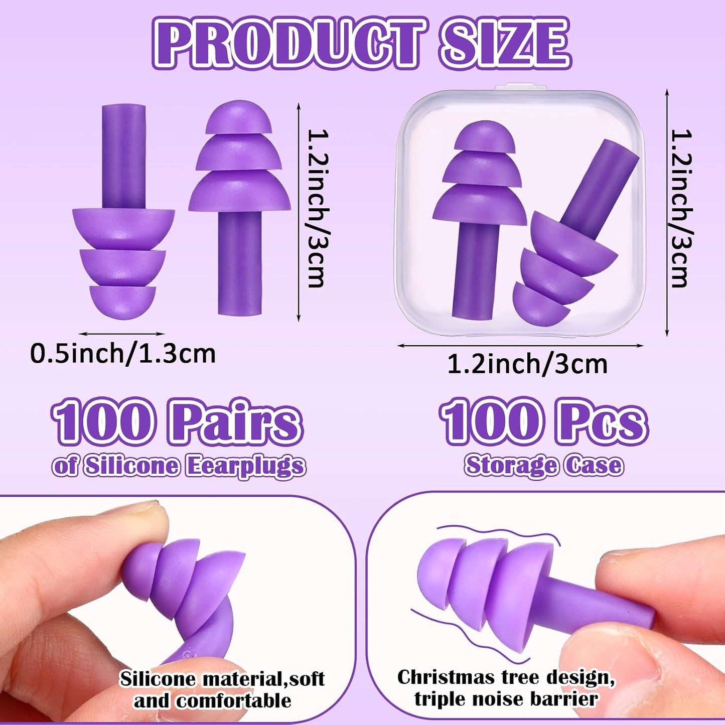 TrelaCo 100 Pairs Ear Plugs Bulk, NRR 29dB Reusable Silicone Ear Plugs with Plastic Cases Soft Foam for Sleeping Noise Cancelling for Concerts Shooting Swimming Noise Reduction(Black)