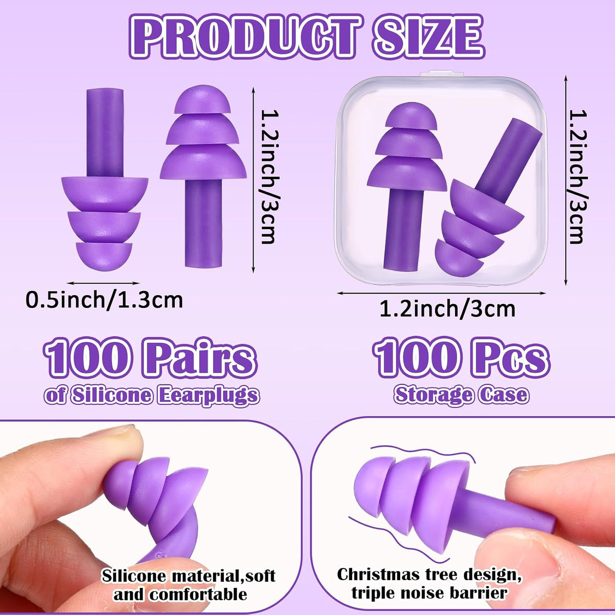Trelaco 100 Pairs Silicone Ear Plugs Bulk with Case Nrr 29db, Black
