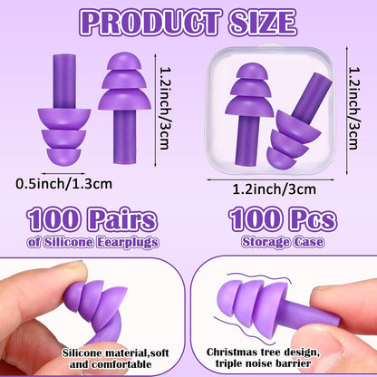 Trelaco 100 Pairs Silicone Ear Plugs Bulk with Case Nrr 29db, Black