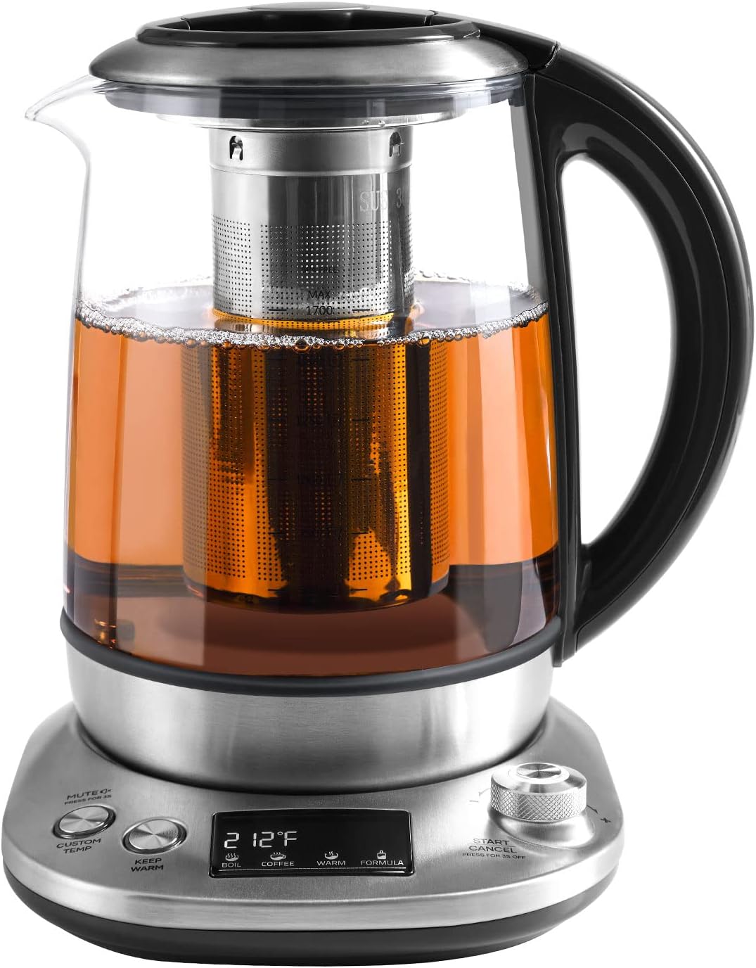 Mecity Electric Tea Kettle Borosilicate Glass Tea Maker With Temperature Control and Infuser - LCD Display and Preset Brewing Programs - 1.7 Liter Water Boiler