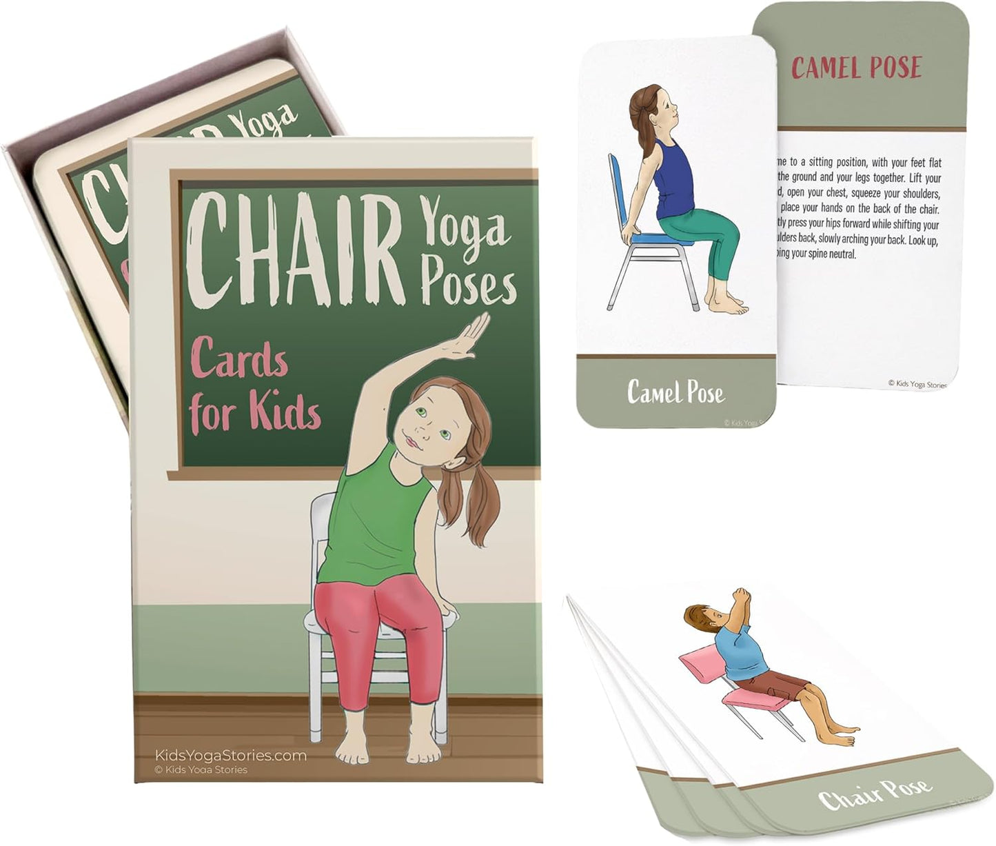 Chair Yoga Poses Cards for Kids: Movement or Brain Breaks in Classroom, Meditation, Somatic Play Therapy, Breathing Exercise, or for Social Emotional Learning Activities and Test-Taking Strategies