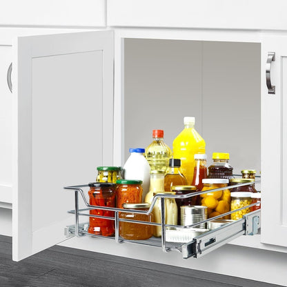 Pull Out Cabinet Organizer 15" W X 22" D, Chromed, Full Slide Out Drawers | For Kitchen Organizers and Storage, Pull Out Drawers For Cabinets Capacity Heavy Duty Caddy, Cabinet Shelves, Bathroom Pantry