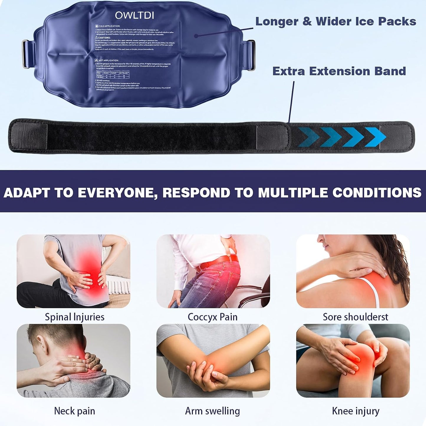 Ice Packs Soft Flexible Gel Pack for Injuries Reusable Cold Hot Therapy for Shoulder Knee Back Elbow Leg Hip Arm for Muscle Relief & Recovery 17.5'' x 9.5'' Navy Blue