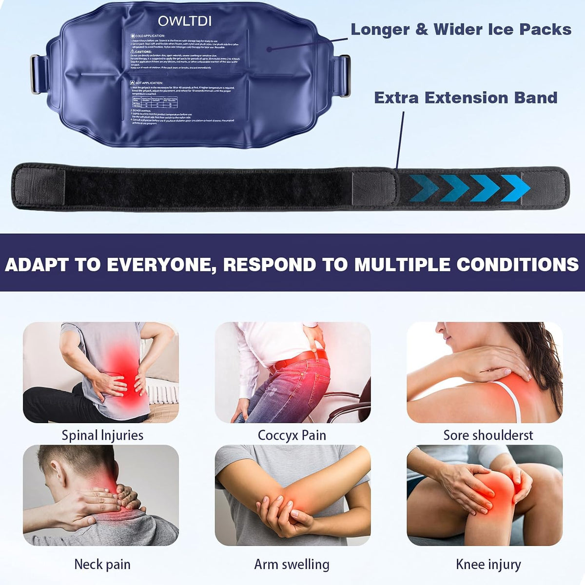 Ice Packs Soft Flexible Gel Pack for Injuries Reusable Cold Hot Therapy for Shoulder Knee Back Elbow Leg Hip Arm for Muscle Relief & Recovery 17.5'' x 9.5'' Navy Blue