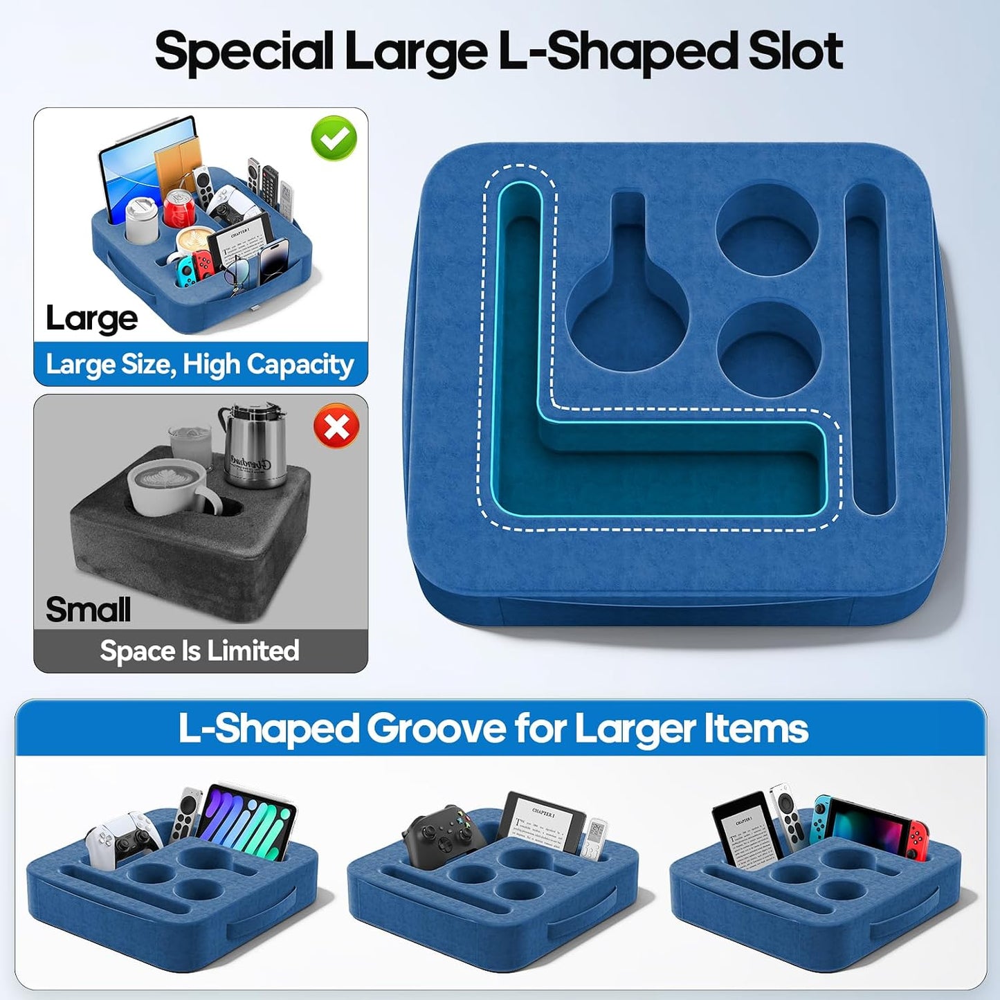Couch Cup Holder Pillow, Sofa and Bed Caddy for iPad, Kindle, Switch, Game Controller, Remotes, Phones, Small-Sized Cup & Drink Holder for Couch, Bed, Desk, Car, Beach, Bathroom Cup Holder