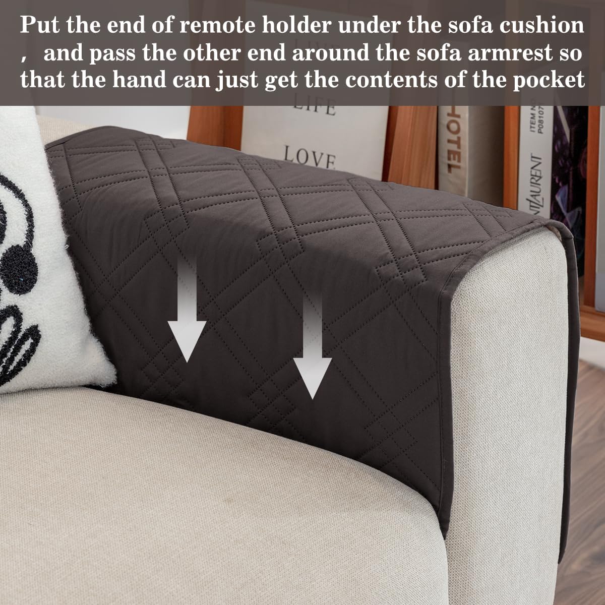 Couch Armrest Organizer Remote Control Holder Bedside Caddy with 6 Pockets, Non-Slip Armchair Caddy Sofa Armrest Organizer for Tv Remote Control, Magazine, Cell Phone, Beige