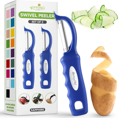 Spring Chef Swivel Potato Peeler for Kitchen w/ Soft Grip Handle, Mango | Premium Vegetable Peeler w/ Sharp Stainless Steel Blades, Multifunctional Food Peeler for Apple, Carrot, Cucumber, Fruit