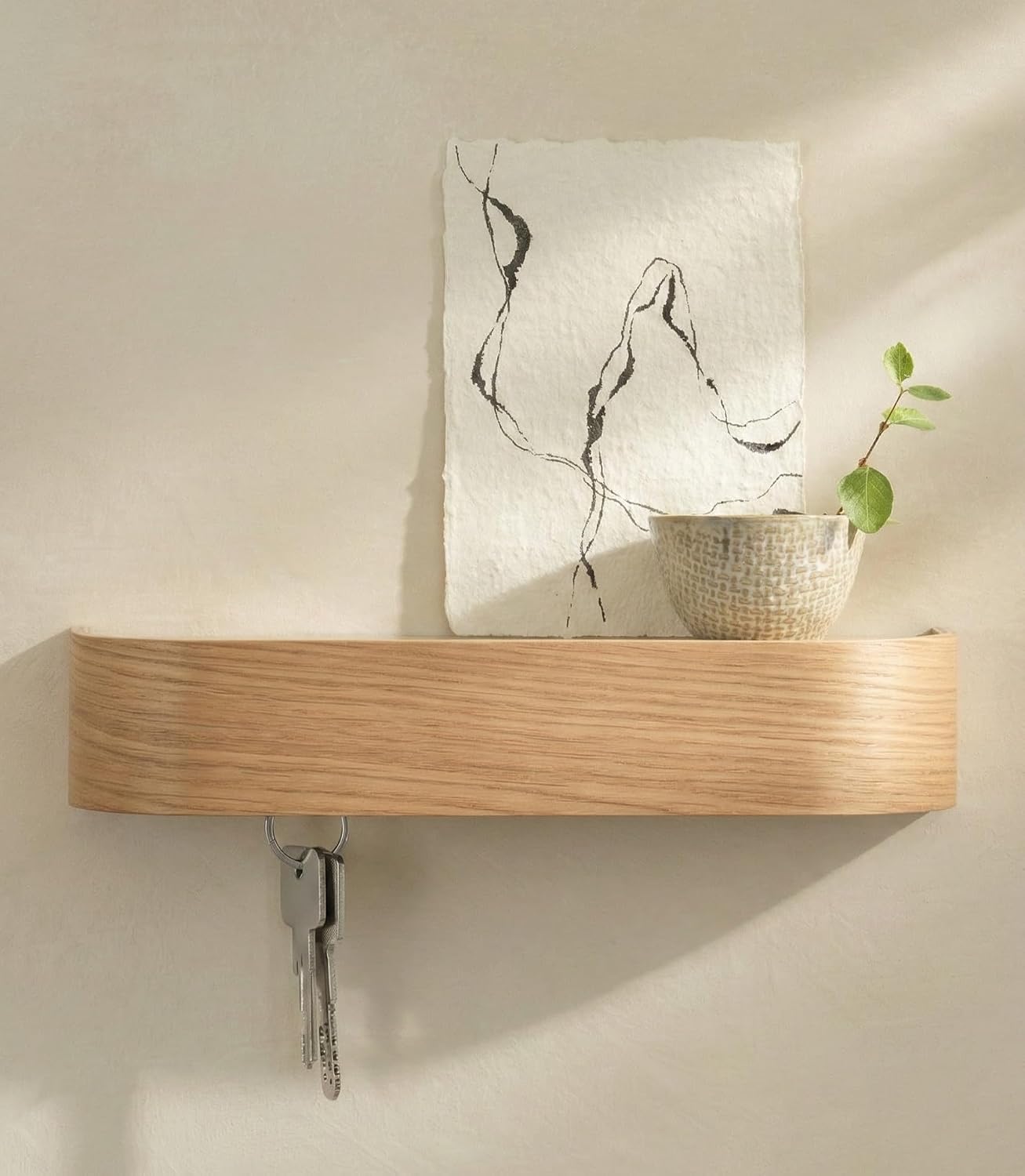 Kazai. Key Holder 'Toke' | Minimalist Key Hook Design from Berlin | Modern Key Holder Wall Mount with Wooden Shelf | Key Rack for Wall as Entryway Organizer | Walnut