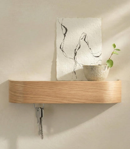 Kazai. Key Holder 'Toke' | Minimalist Key Hook Design from Berlin | Modern Key Holder Wall Mount with Wooden Shelf | Key Rack for Wall as Entryway Organizer | Walnut