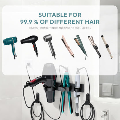 Hair Dryer Holder Wall Mounted, Blow Dryer Holder with Plug&Cord Organizer | Hair Straightener Holder Wall Mount, Metal Hair Tools Organizer & Storage Curling Iron Holder for Bathroom, Salon