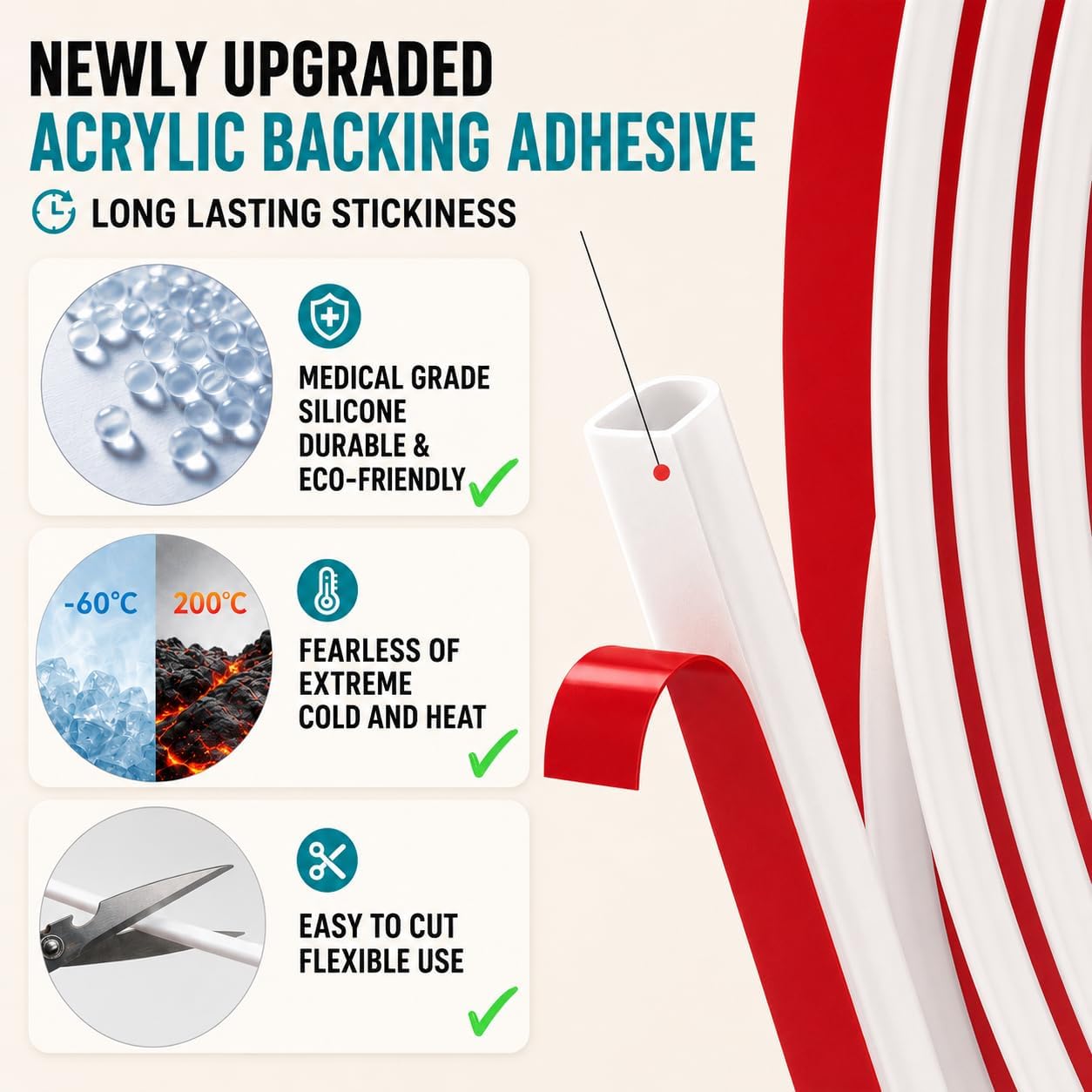 20FT Weather Stripping Door Seal, Self-Adhesive Silicone D-Shaped Seal Strip for Door Frame & Window Gaps, Soundproof Insulation Gap Filler
