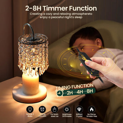 Candle Warmer Lamp with Timer Dimmer，2H/4H/8H Timer , Lamp Candle Warmer with Marble Base for Adjustable Height, Crystal Wax Melt Warmer for Jar Candles, House Warming Decor Gifts Mothers Day Gifts