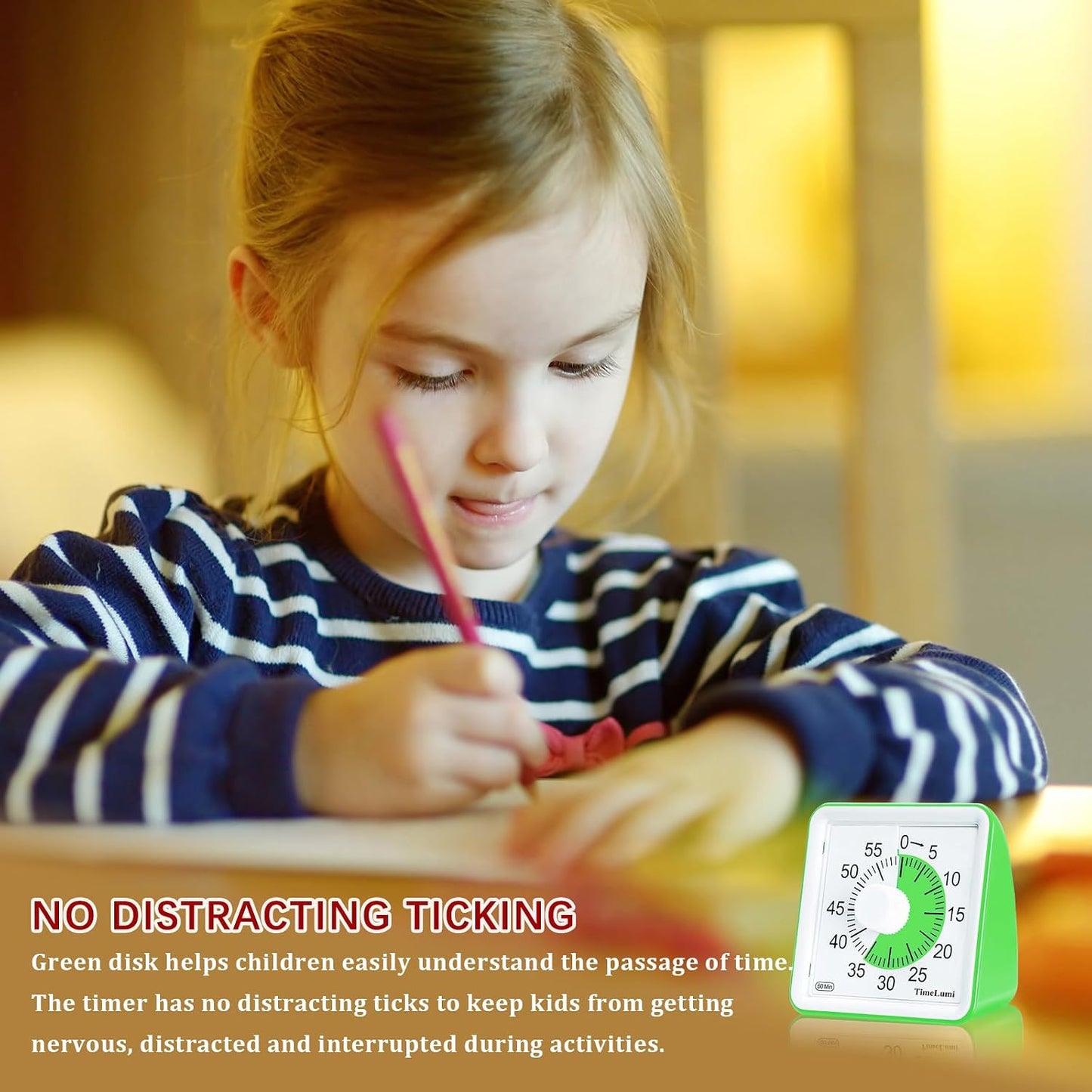 60-Minute Visual Timer for Kids, Time Management Tool Study Classroom Timer, Home Edition Silent Countdown Timer for Toddler, Teachers and Adults (Green)